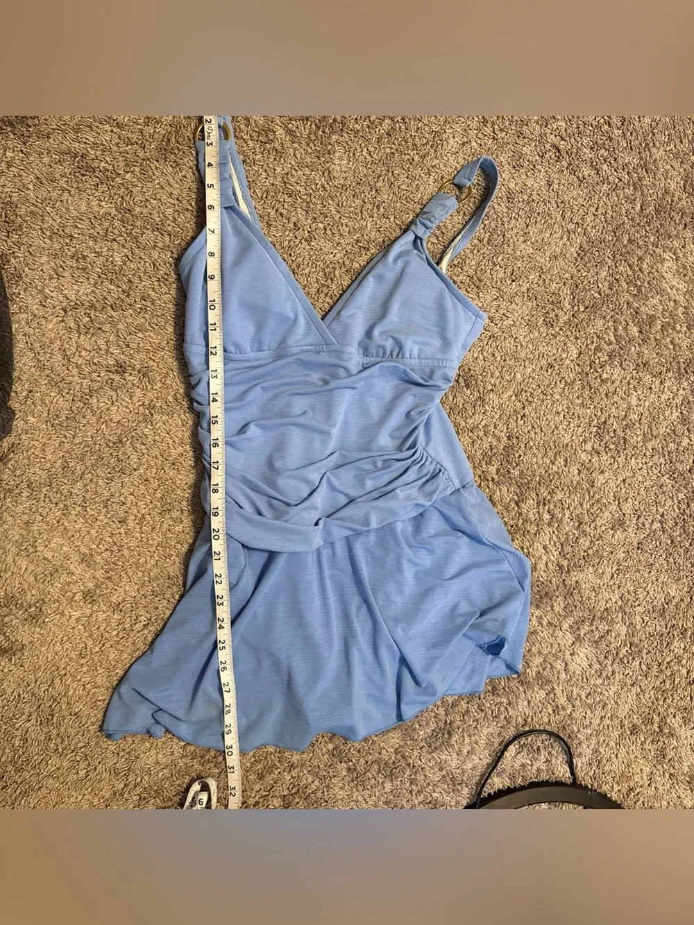 Catalina Blue Ruched One Piece Swimdress Swimsuit L 12/14 Silver Rings